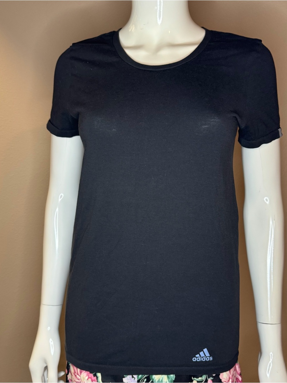adidas Black Short Sleeve Crewneck Tee with Logo Hem